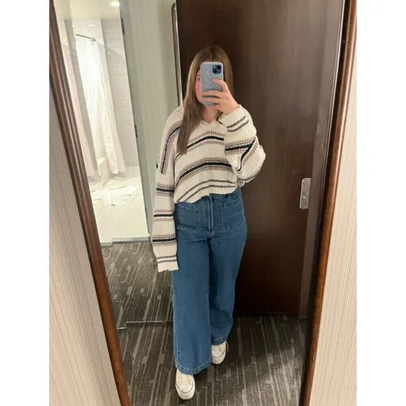 FREE PEOPLE Kennedy Stripe Pullover in Ivory Size Small - Picture 3 of 14